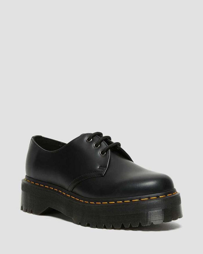 Dr Martens Womens 1461 Smooth Leather Platform Oxfords Black - 64935DOWY